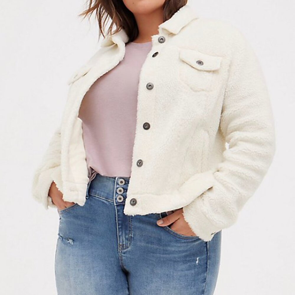 Torrid Faux Shearling White Trucker Jacket 2X